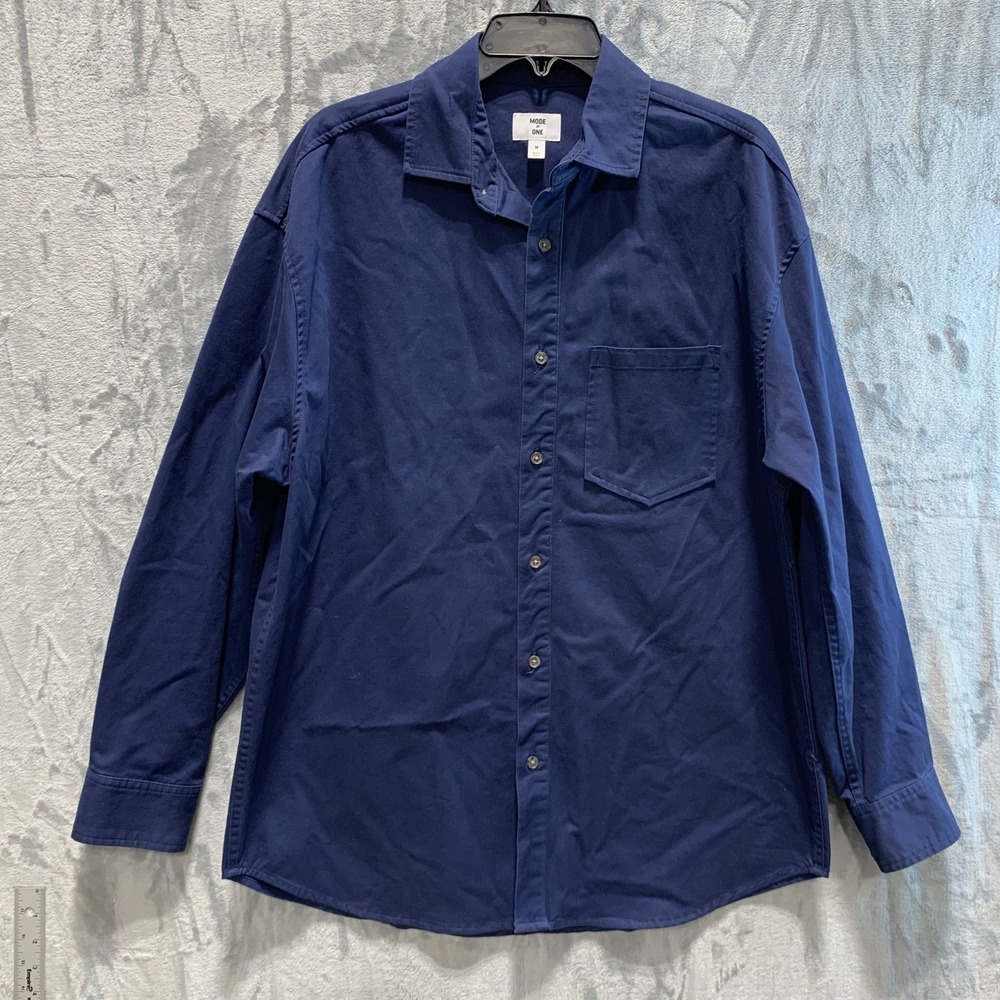 Mode of One Men's Shirt Long Sleeve Button‎ Up Navy Blue Thick Medium